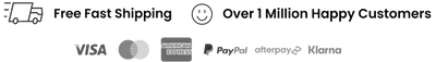 Logos of free fast shipping, a smiley face, and payment methods on a black background