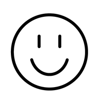 Black smiley face icon on a white background