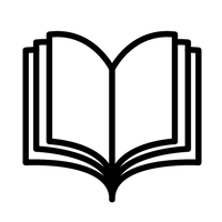 Black outline of an open book on a white background