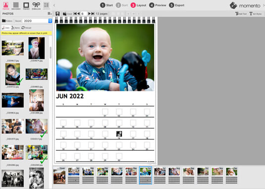 Add photos to desk calendar in Momento software