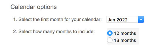 Choose calendar start date in Momento software