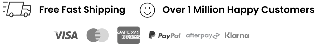 Logos of free fast shipping, a smiley face, and payment methods on a black background