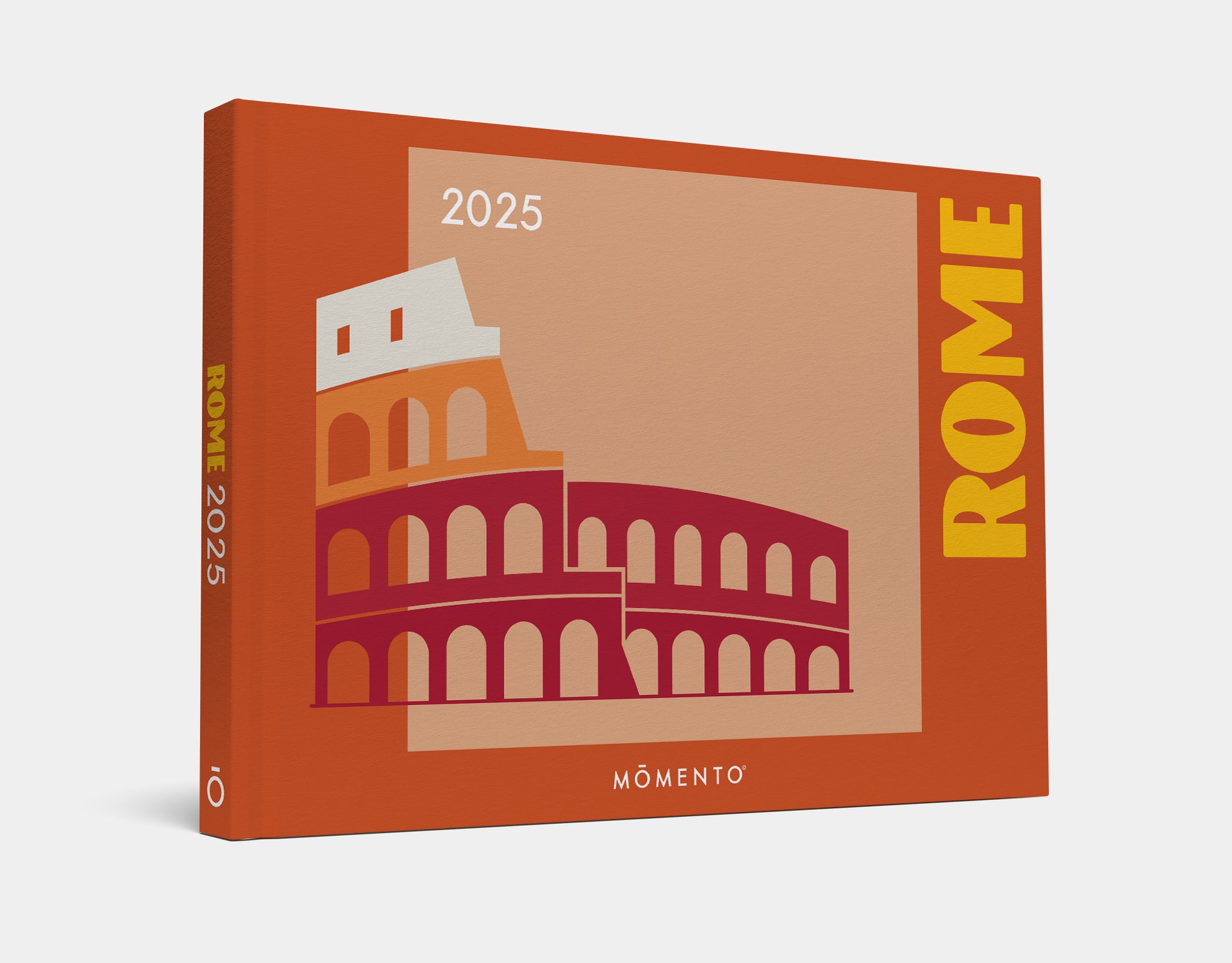 Calendar cover with Colosseum illustration and 'Rome 2025' text on a white background