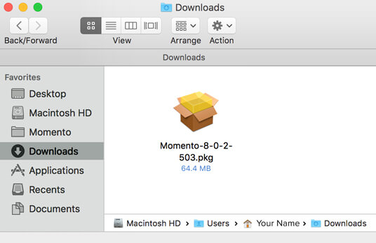 Momento software installer package folder