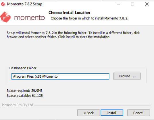 Momento software installer location