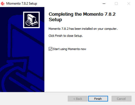 Momento software installer finish