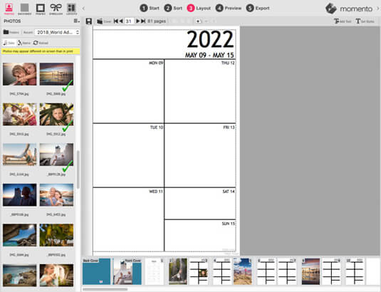 Diary template design in Momento software