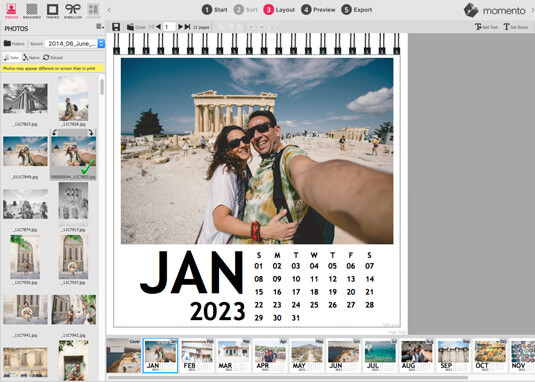 How to add photos to a Desk Calendar in Momento software