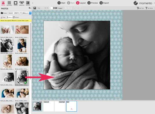 Add photo to Quickcard layout in Momento software