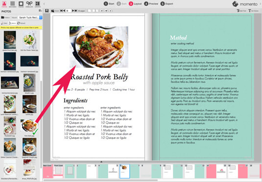 Add photos to a Recipe Book in Momento software