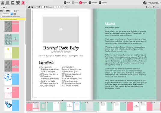 Recipe book Layout View in Momento software