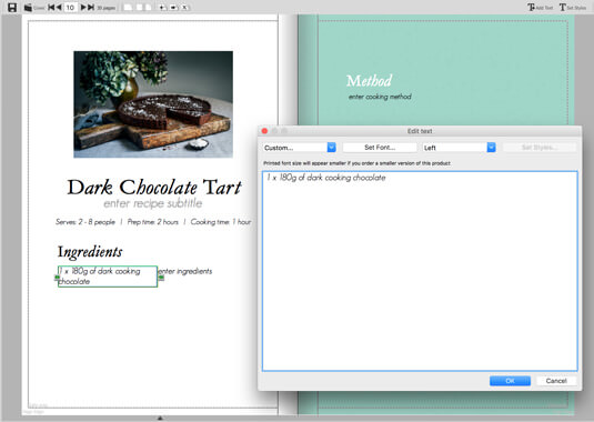 Insert text into a Recipe Book template in Momento software
