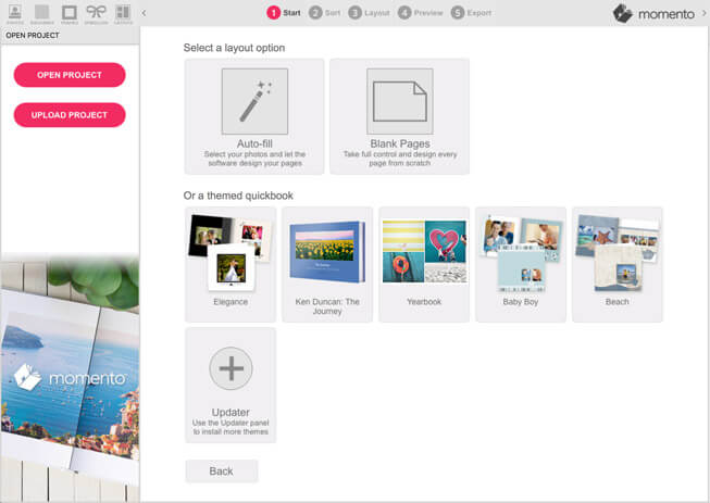 Momento photo book software layout options