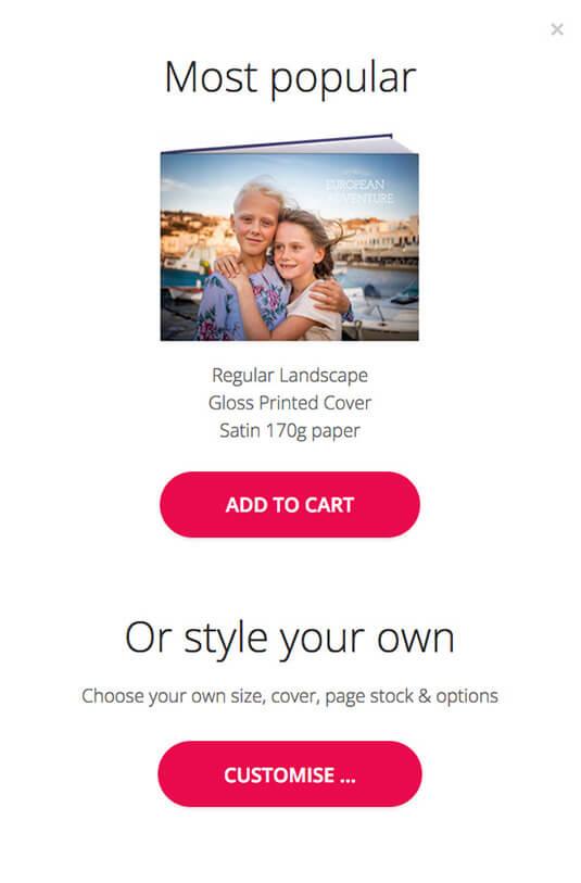 Photobook order options: Express or Custom