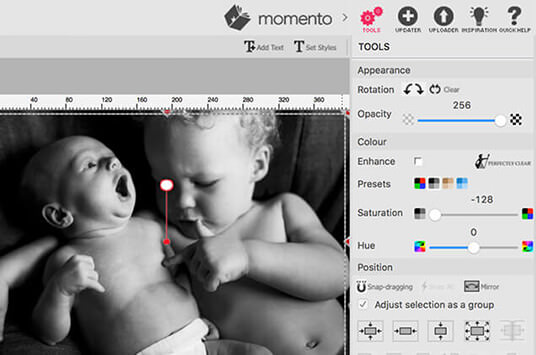 Presets in Momento software Tools panel