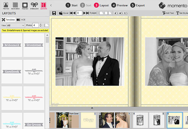Wedding book software layout