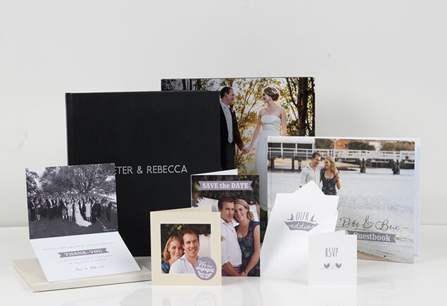 Modern wedding photo books and cards